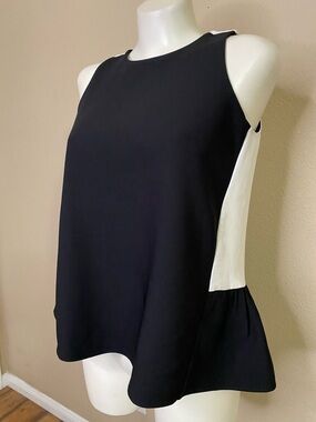 Ann Taylor Factory Black and White Sleeveless Peplum Tank